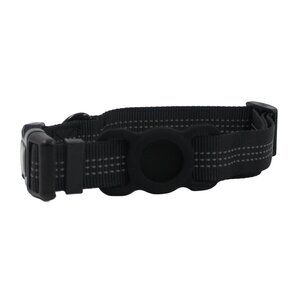 Large Black Adjustable Dog Collar with Apple AirTag Holder